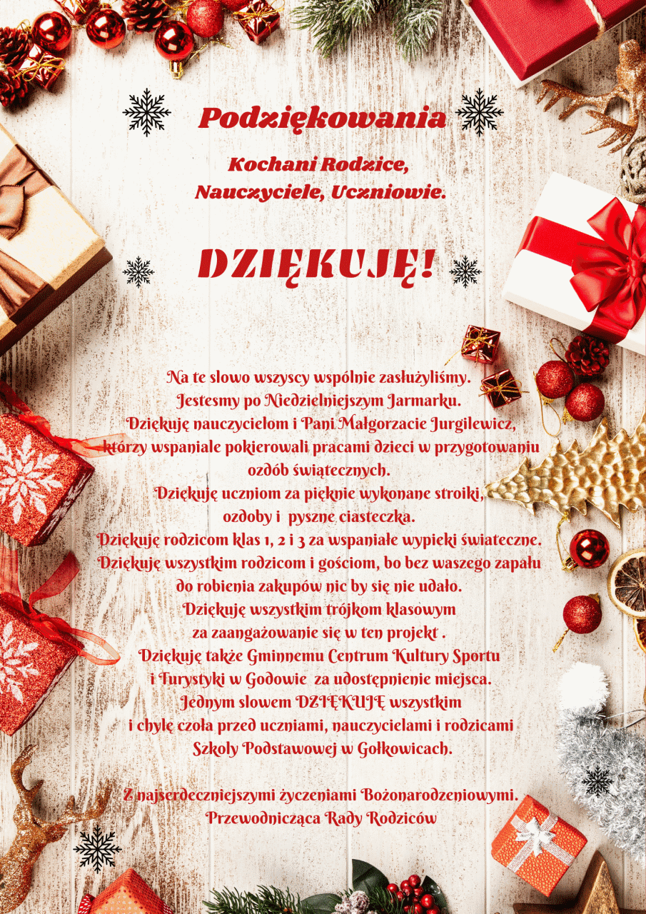 Treść podziękowania